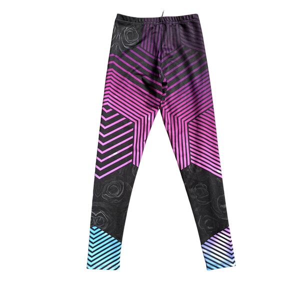 iEDM.com Stripes & Roses Graphic Patterned Leggings | Med - Picture 5 of 5